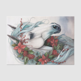 Papel De Seda Hermoso caballo blanco con Navidades de flores roj