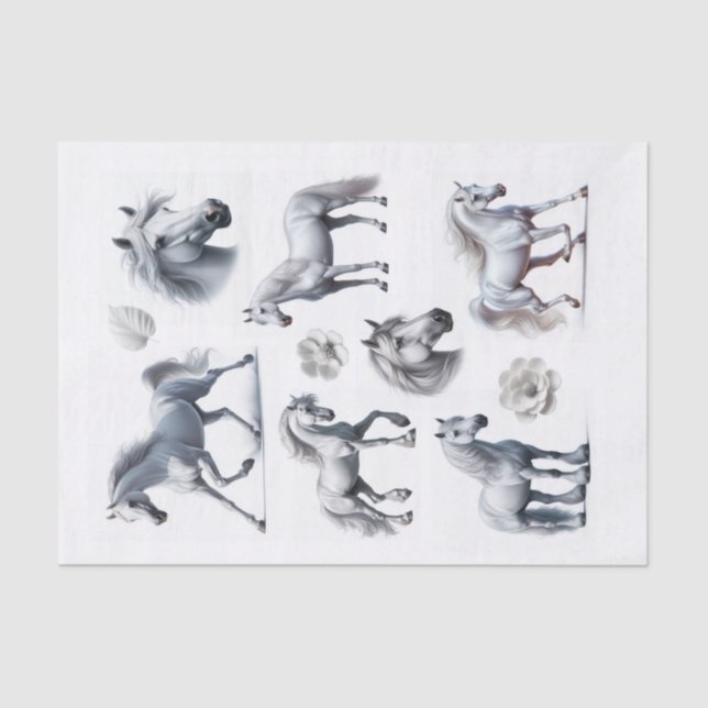 Papel De Seda Hermoso caballo blanco, truco de arte (Anverso)