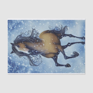 Papel De Seda Hermoso caballo caprichoso en invierno de nieve