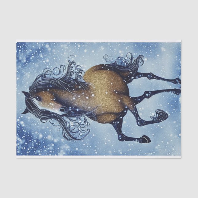 Papel De Seda Hermoso caballo caprichoso en invierno de nieve (Anverso)