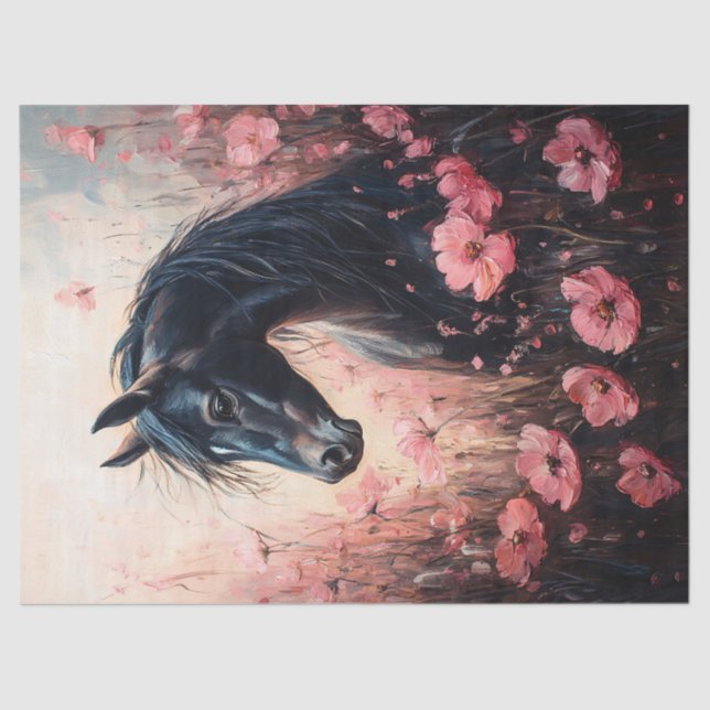 Papel De Seda Hermoso caballo Rubor Pink Wildflowers Decoupage (Anverso)