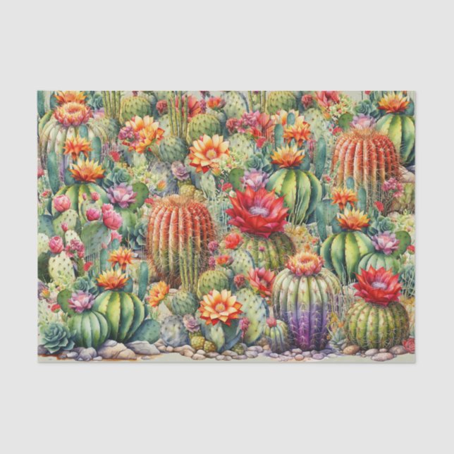 Papel De Seda Hermoso Cacti florido (Anverso)