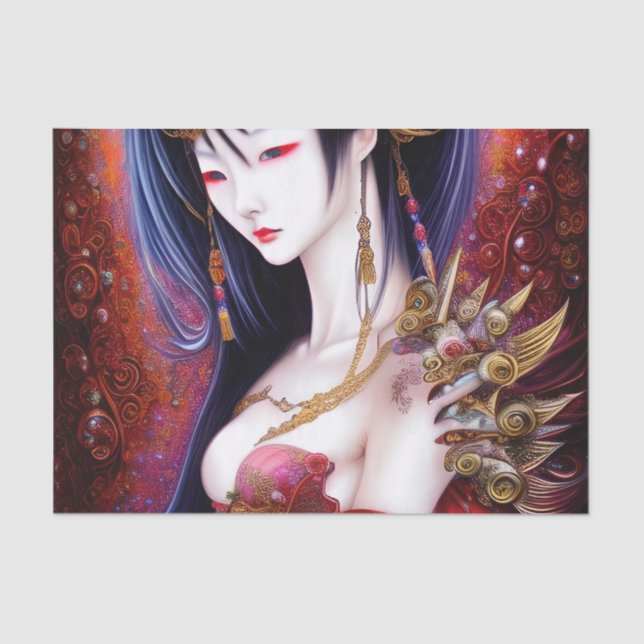 Papel De Seda Hermoso Chica japonés Gótico Fantasía Triptych (Anverso)