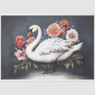 Papel De Seda Hermoso cisne pintura de flores vintage decoupage
