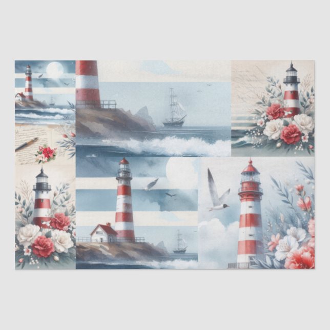 Papel De Seda Hermoso collage de faro de Navidad costero precios (Anverso)