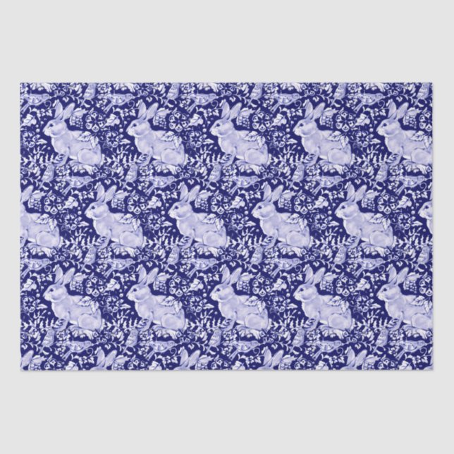 Papel De Seda Hermoso Conejo Azul y Blanco Oscuro Dedham Delft (Anverso)
