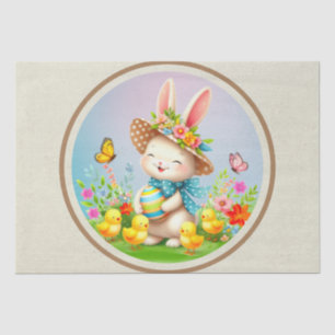 Papel De Seda Hermoso conejo de Pascua y Feliz Fiesta de Flores