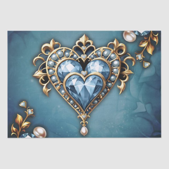 Papel De Seda Hermoso corazón azul noble. (Anverso)