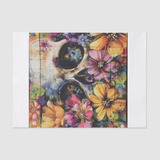 Papel De Seda Hermoso cráneo de flores4 (Anverso)