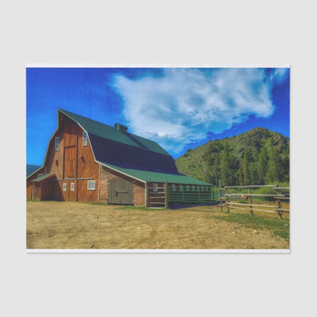 Papel De Seda Hermoso establo Wyoming con techo verde (Anverso)