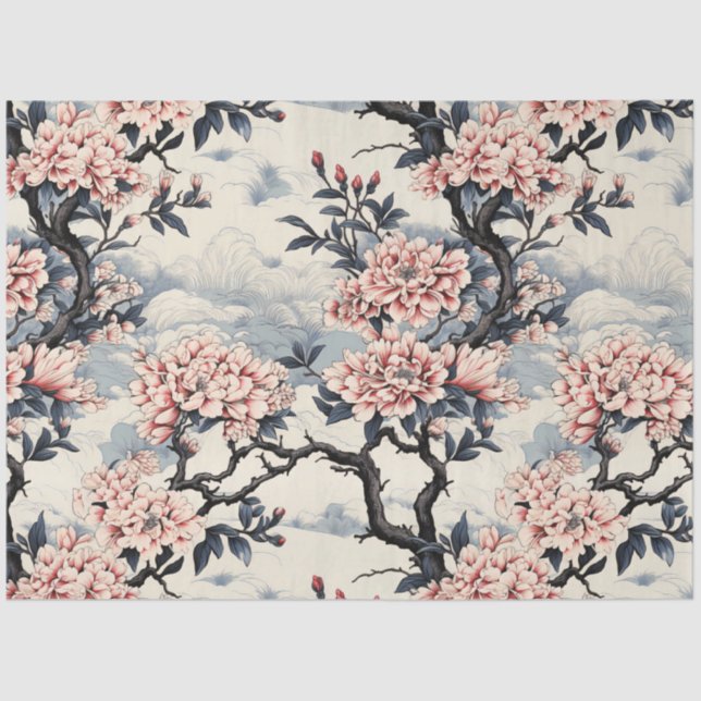 Papel De Seda Hermoso florecimiento de cerezos de inspiración as (Anverso)