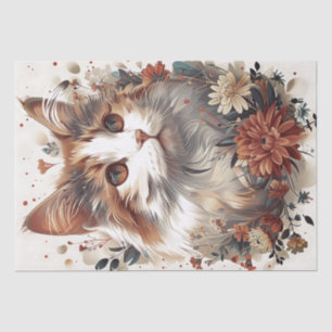Papel De Seda Hermoso gato con flores