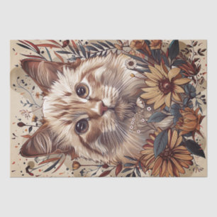Papel De Seda Hermoso gato con flores