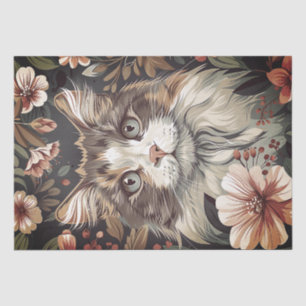 Papel De Seda Hermoso gato con flores