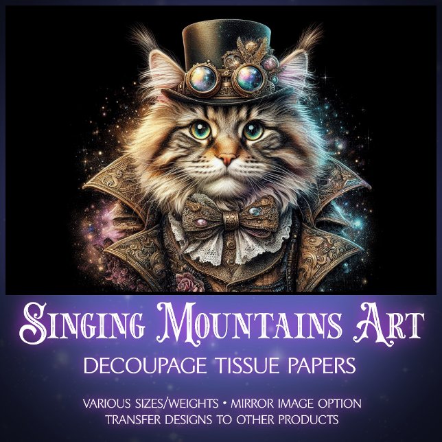 Papel De Seda Hermoso gato Maine Coon Steampunk Decoupage  (Subido por el creador)