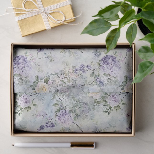 Papel De Seda Hermoso Lavanda Púrpura Rosas Blancas Florales Bod (Regalo )