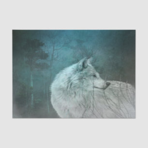 Papel De Seda Hermoso lobo gris en un bosque oscuro