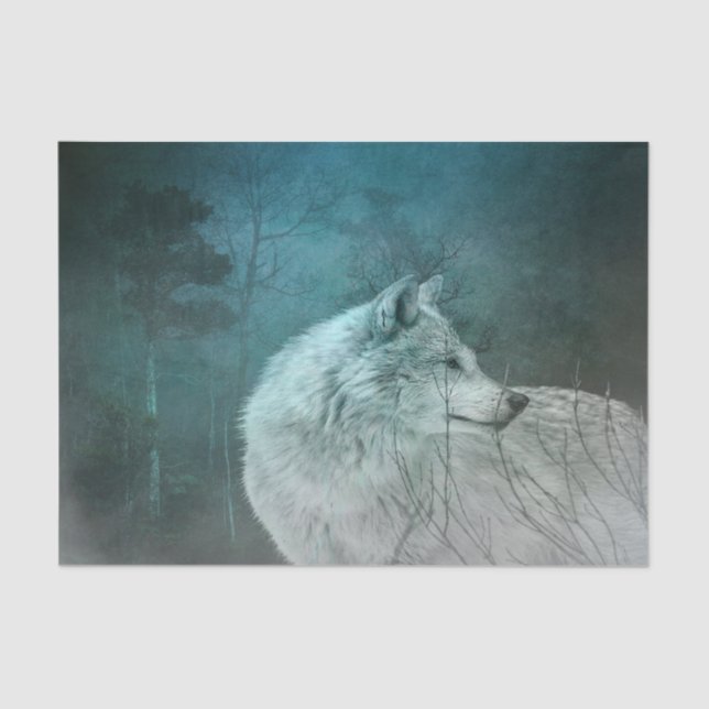 Papel De Seda Hermoso lobo gris en un bosque oscuro (Anverso)