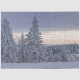 Papel De Seda Hermoso paisaje invernal mientras neva