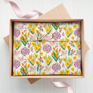 Papel De Seda Hermoso patrón botánico floral de primavera