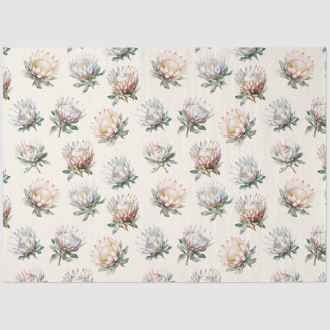 Papel De Seda Hermoso patrón de flor de protea de rey blanco (Anverso)
