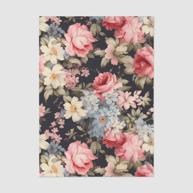 Papel De Seda Hermoso patrón de flores sobre un fondo oscuro (Anverso)