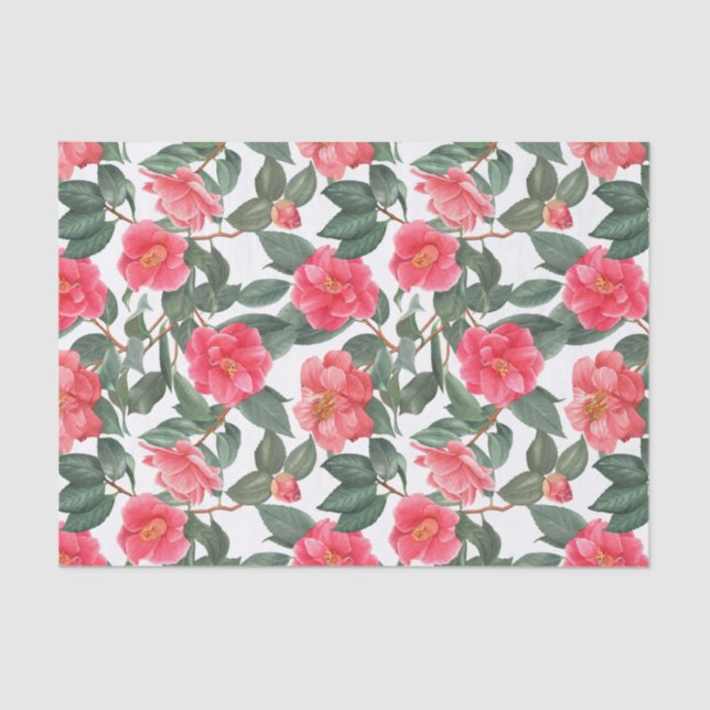 Papel De Seda Hermoso patrón de flores y hojas de camellia (Anverso)