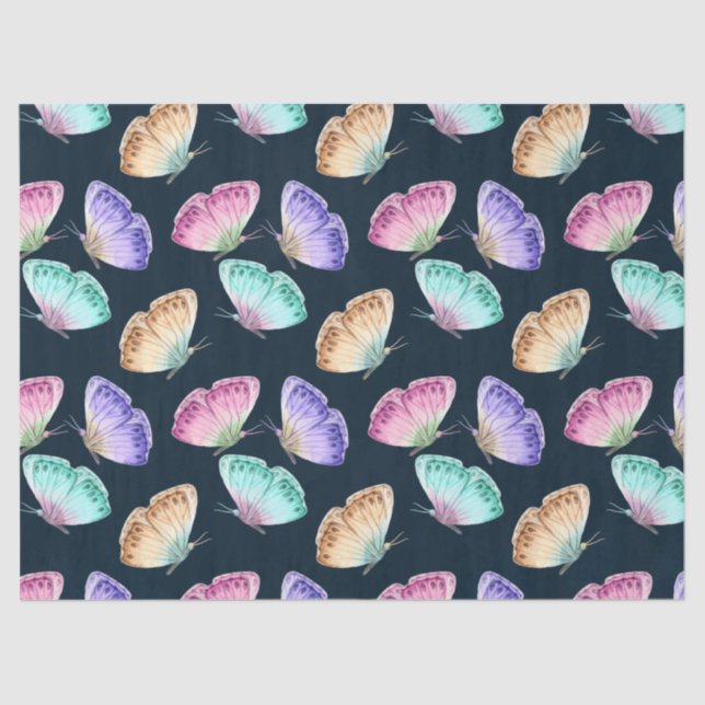 Papel De Seda Hermoso patrón de mariposa acuarela (Anverso)