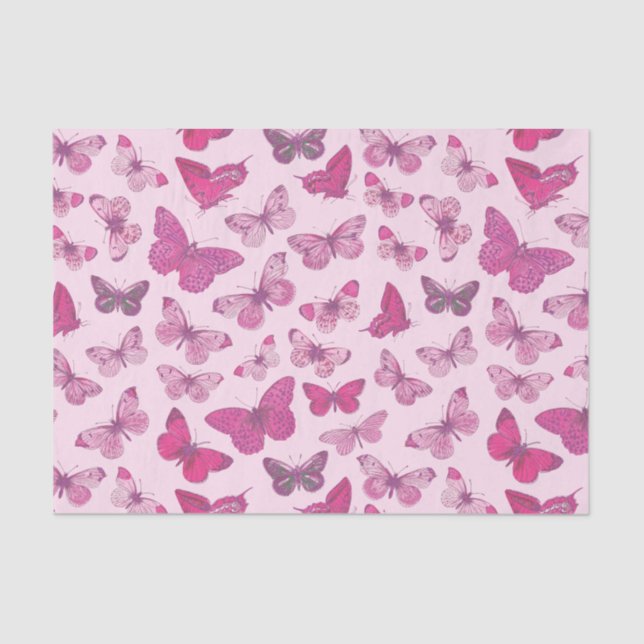 Papel De Seda Hermoso patrón de mariposa rosa para niñas (Anverso)