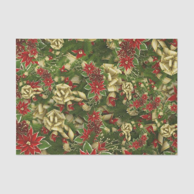 Papel De Seda Hermoso patrón de Poinsettia para Navidades Rojos (Anverso)