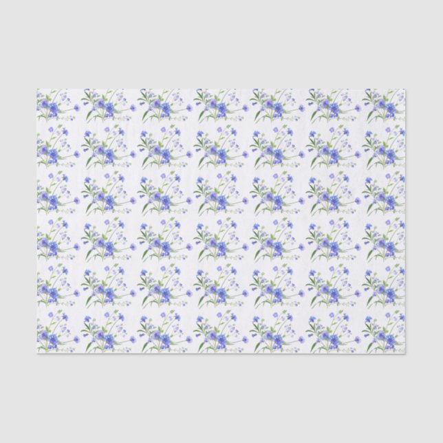 Papel De Seda Hermoso patrón floral azul (Anverso)