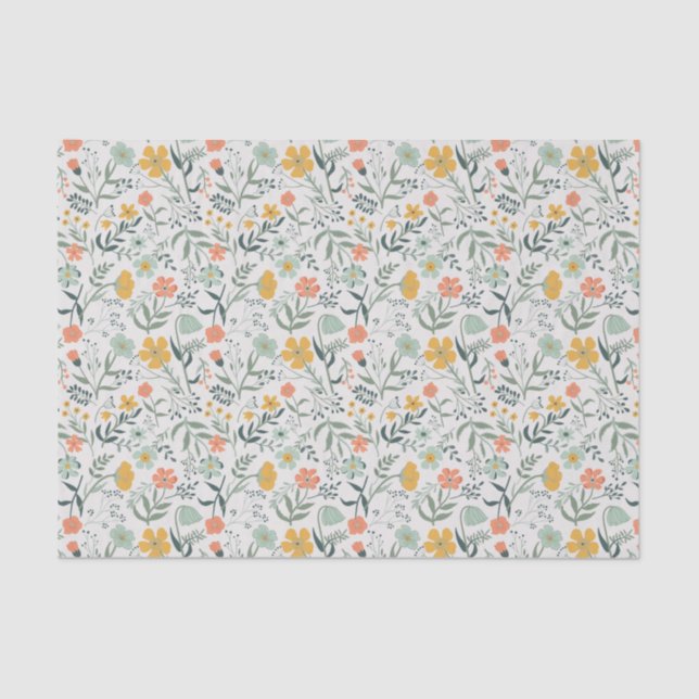 Papel De Seda Hermoso patrón floral botánico (Anverso)