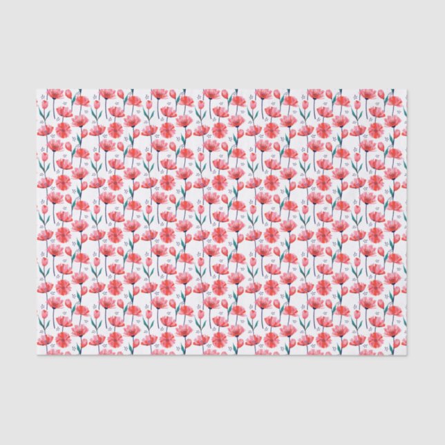 Papel De Seda Hermoso patrón floral de tulipanes rosados (Anverso)