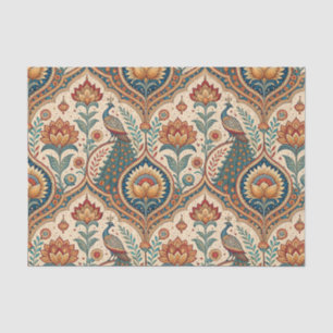 Papel De Seda Hermoso pavo real y obra de arte con patrón floral
