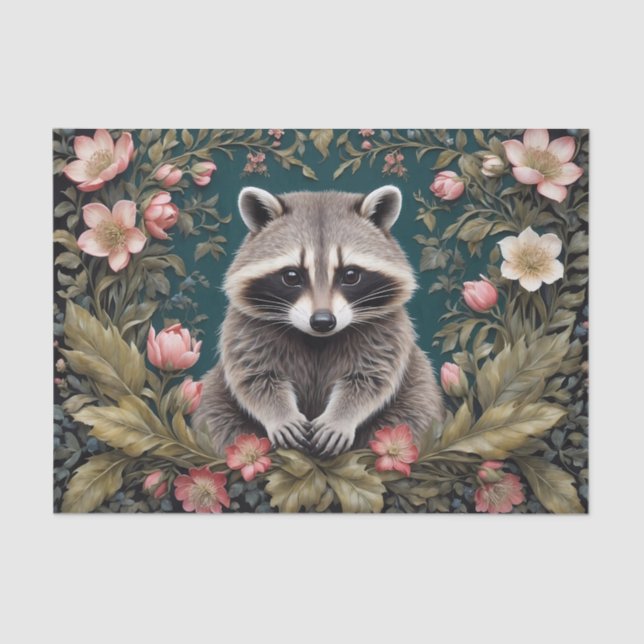 Papel De Seda Hermoso Racoon Pink Floral (Anverso)