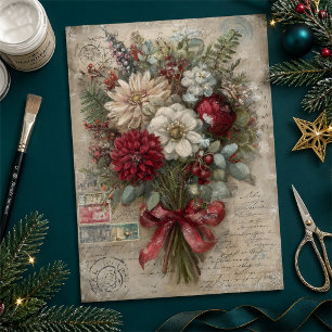 Papel De Seda Hermoso ramo de Navidad floral decoupage
