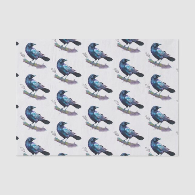 Papel De Seda Hermoso Raven en una rama de árbol (Anverso)