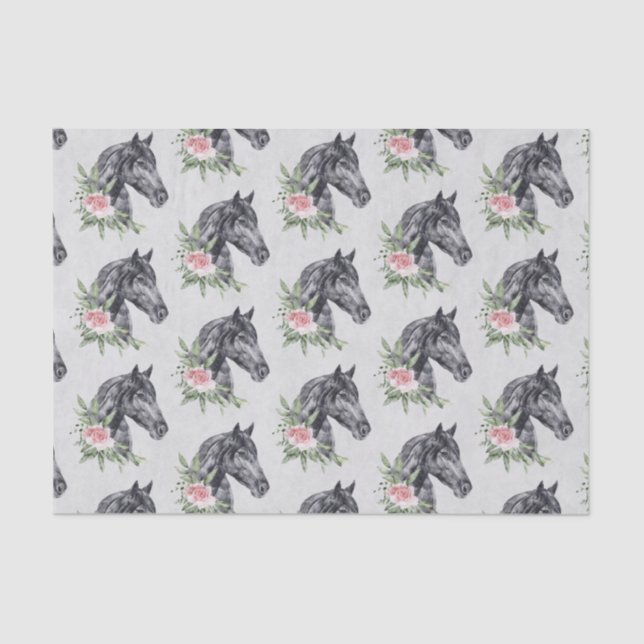 Papel De Seda Hermoso retrato de cabeza de caballo negro (Anverso)