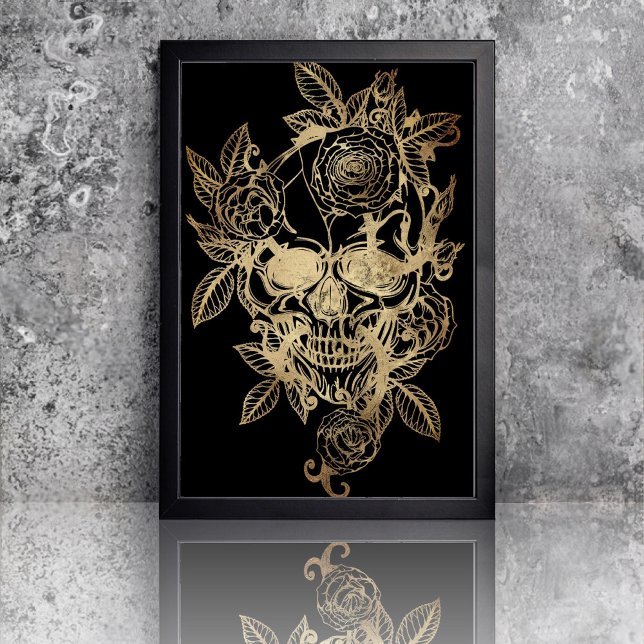 Papel De Seda Hermoso y espeluznante | Cráneo dorado con Rosa (Subido por el creador)