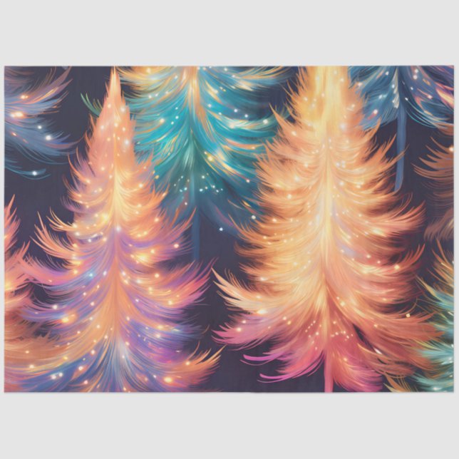 Papel De Seda Hermosos árboles navideños iluminan a Navidades (Anverso)