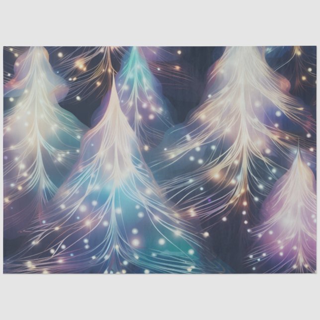 Papel De Seda Hermosos árboles navideños iluminan a Navidades (Anverso)