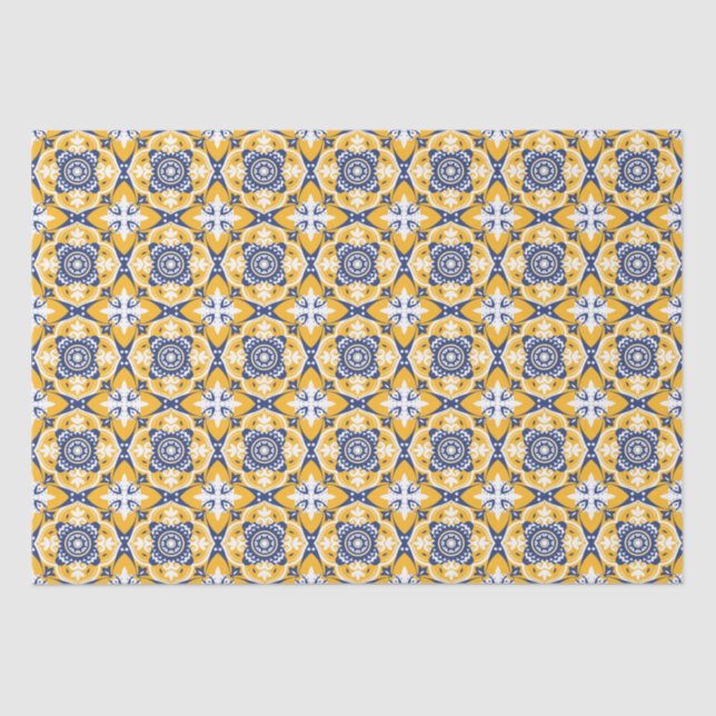 Papel De Seda 💛 💙 🤍 Hermosos Azulejos azules y amarillos (Anverso)