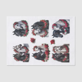 Papel De Seda Hermosos caballos árabes con coronas rojas de rosa