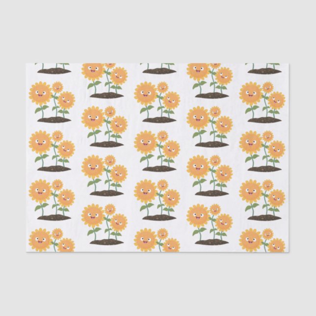 Papel De Seda Hermosos girasoles alegres sonrientes ilustracion  (Anverso)