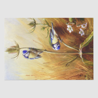 Papel De Seda Hermosos pájaros azules en una cuatricromía marrón