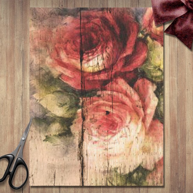 Papel De Seda Hermosos Rosas pintados en madera rústica (Subido por el creador)