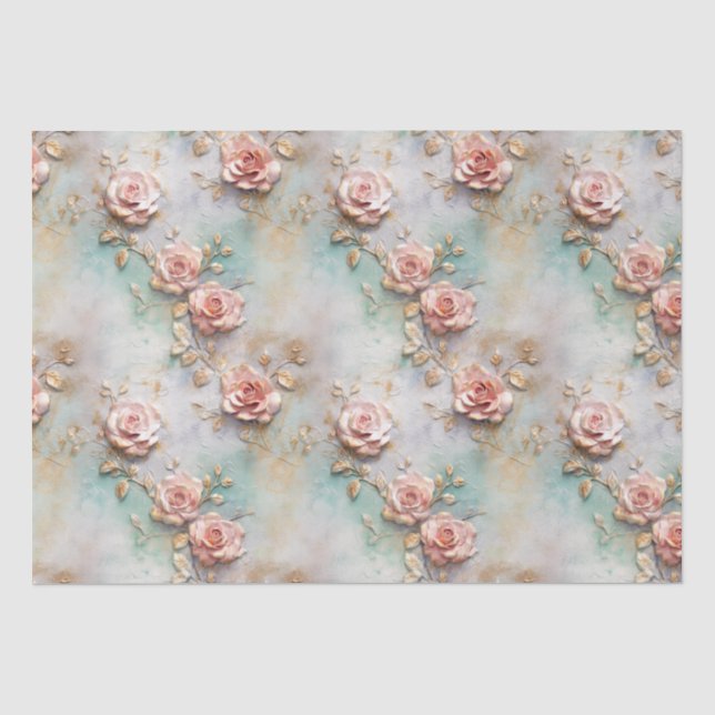 Papel De Seda Hermosos Rosas románticos rosados de Rubor (Anverso)