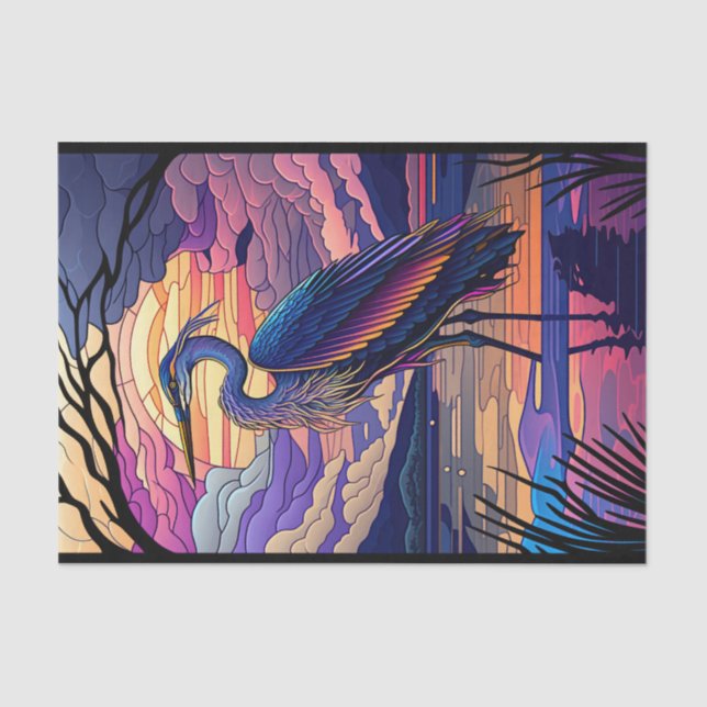 Papel De Seda Heron azul al atardecer (Anverso)