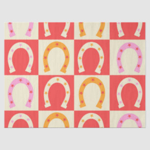 Papel De Seda Herradura Retro a Cuadros en Naranja Rojo y Rosa 
