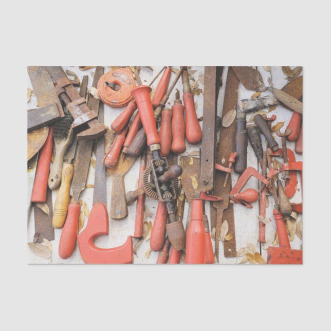 Papel De Seda Herramientas Herramienta Antiguo Hombre Rojo Rústi (Anverso)